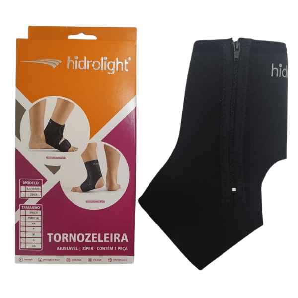 TORNOZELEIRA CURTA PRETA EM NEOPRENE COM ZIPER - BILATERAL - UNISSEX - HIDROLIGHT (Imagem Principal)