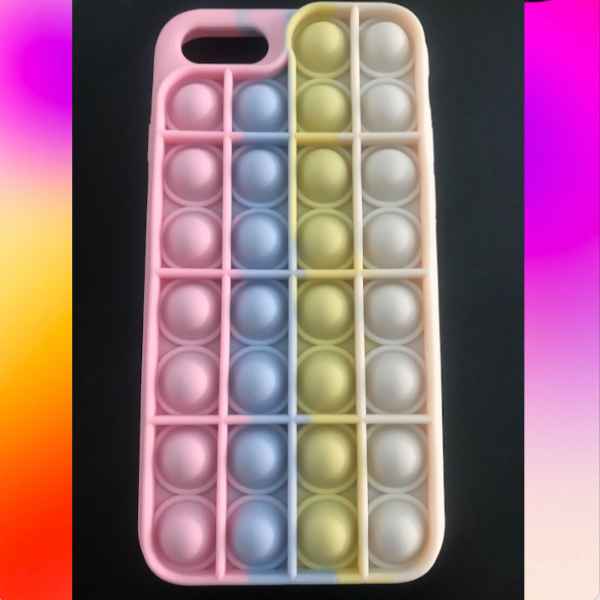 Capa Case Celular Pop It Anti-stress Sensorial rosa com azul, amarelo e branco (Imagem Principal)