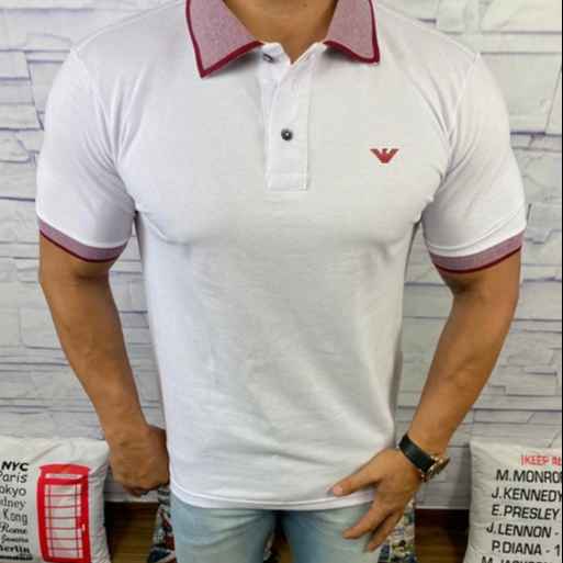 Polo Armani Diferenciada Branco Gola Bordô (Imagem Principal)