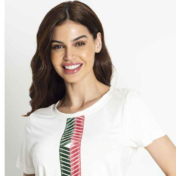 BLUSA FEMININA COM ESTAMPA FRONTAL ROVITEX BEGE (Imagem Principal)