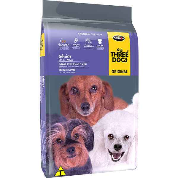 Ração Three Dogs Frango e Arroz para Cães Sênior Raças Pequenas e Mini (Imagem Principal)